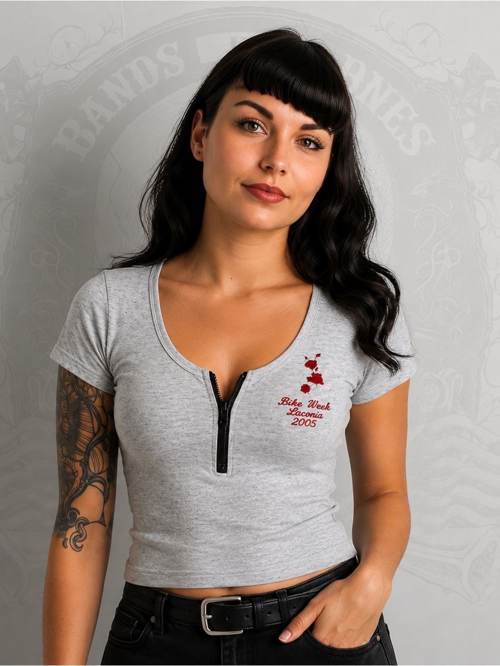 Vintage 2005 Laconia Bike Week Baby Tee Biker Shirt embroidered 311